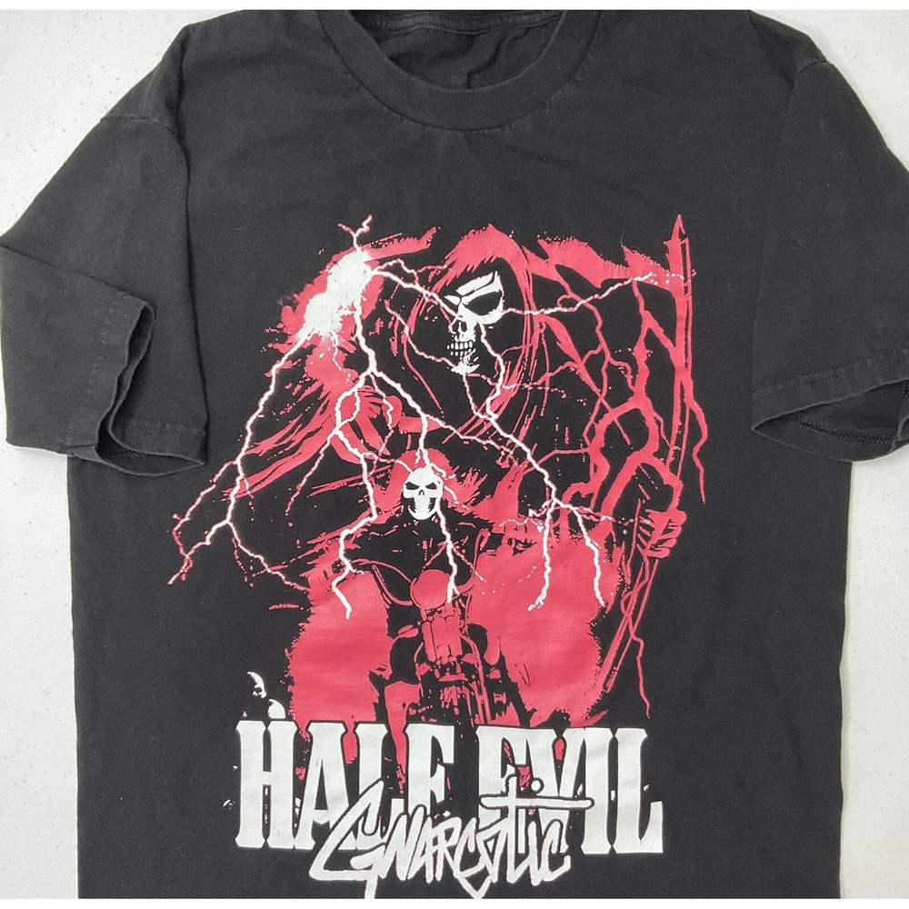 Half Evil x Gnarcotic Highway To Hell Reaper Graphic T-Shirt Mens Sz L Rare Tee‎